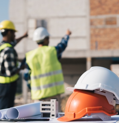 Construction helment on a table